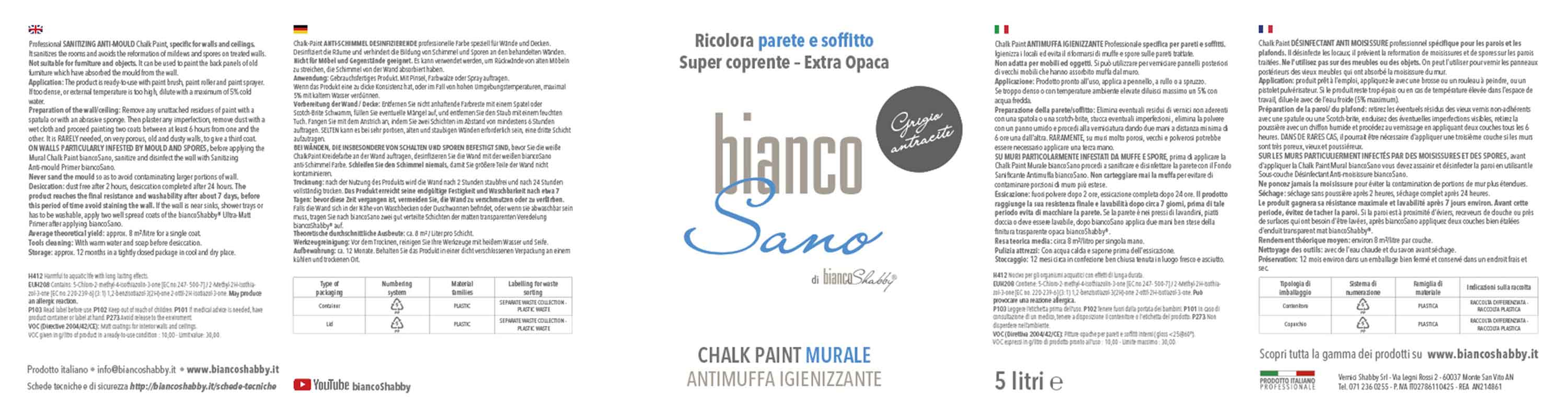 BiancoSano Etichetta 5 Litri Grigio Antracite Min